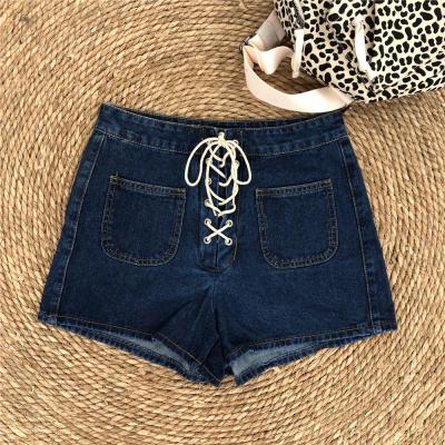 China 2021 Designer Trend Women Cotton High Waist Women's Breathable Denim Shorts Distressed Denim Short Wrap for sale