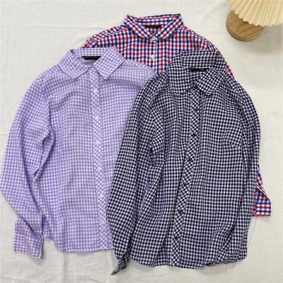 China 2019 Autumn Cotton Linen Women Shirts Breathable Plaid Blouses Sheath Long Lady Blouses Long Tunic Shirt Checked Casual Tops for sale