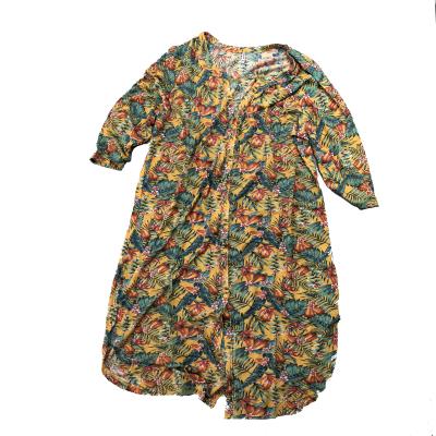 China Plus Size Long Sleeves V-Neckline Printed Temperament Large Size Thin Slim Loose Dress for sale