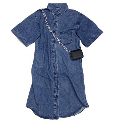 China 2021 Wholesale Breathable Women Casual Ladies Short Sheath Oversized Loose Shirt Jean Denim Dress for sale