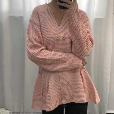 China Autumn Coat French Loose Knitted Sweater Cardigan Length Sweater Coat Ins Popular Anti-wrinkle Winter Cardigan for sale