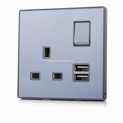 China Borderless Usb Wall Outlet 250V 13A UK Plug Tempered Glass USB Socket Tempered Glass Switches Socket New Design Residential/Multi-Purpose for sale