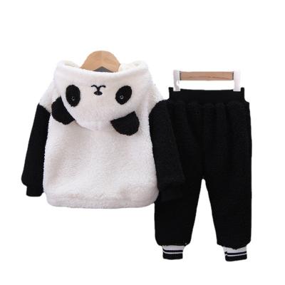 China Autumn and winter children's lamb cashmere panda two-piece casual hooded suit for sale