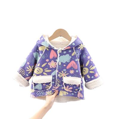 China Anti-wrinkle autumn winter thickened fur coat flower pattern purple and white girls coat for sale