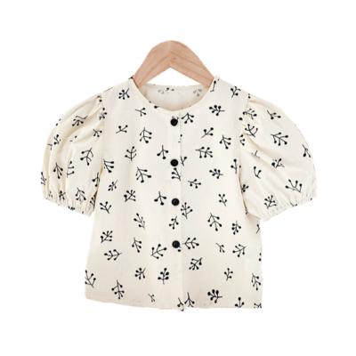 China New Summer Children's Floral Bubble Cotton Short Sleeve Shirt Girls' Breathable Shirt for sale