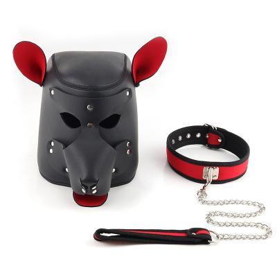 China Sexy Leatherette SM Headgear Collar Pull Rope Set Bondage Hood Puppy Hood Bondage Leather Bdsm Japanese Bondage Costume for sale