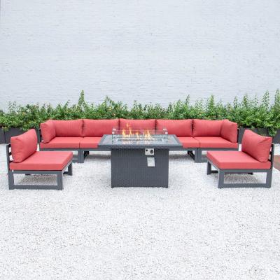 China Modern patio outdoor rattan garden wicker sofa set outdoor aluminum sofa with firepit table for sale