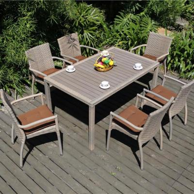 China Eco-friendly high quality wooden top dining table and banquet chairs set solid modern 6 seats for dining set for sale