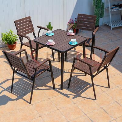 China Waterproof Nordic Modern Plastic Wooden Garden Furniture 4 Seaters Coffee Table Set for sale