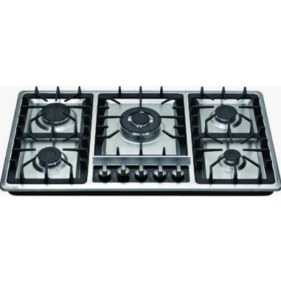 China Household 5 burner gas hob with SS panel&Cast iron pan support for sale