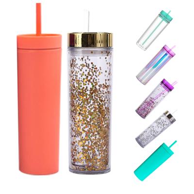 China Custom Plastic Double Walled Colorful Acrylic Lean 16oz Tumblers Viable With Lids And Straws 450ml Reusable Insulated Tumbler Cups for sale