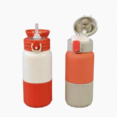 China Sustainable Wholesale Macaron Colored Kids Vacuum Stainless Steel Water Bottle With Straw for sale