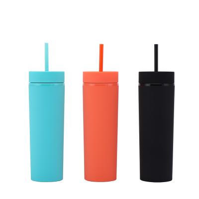 China Sustainable 450ml Double Wall Classic Insulated Acrylic Lean Plastic Tumbler With Straw for sale