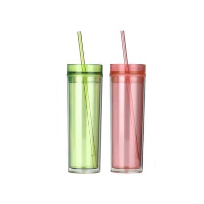 China 450ml Sustainable Bpa Free Wall Double Glitter Plastic Cups With Straw for sale