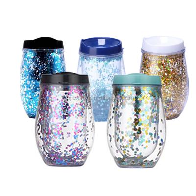 China Double Wall Glitter Custom Kids Bpa Free Plastic Logo 12oz Wine Tumbler for sale