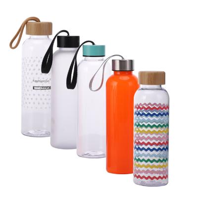 China Custom Eco Friendly 500ml Sustainable Bpa Free Clear Plastic Water Bottle With Bamboo Lid for sale