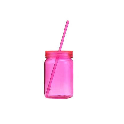 China Yongkang Jiakexin 20/24oz viable cheap square shaped bpa free plastic mason jar with straw for sale