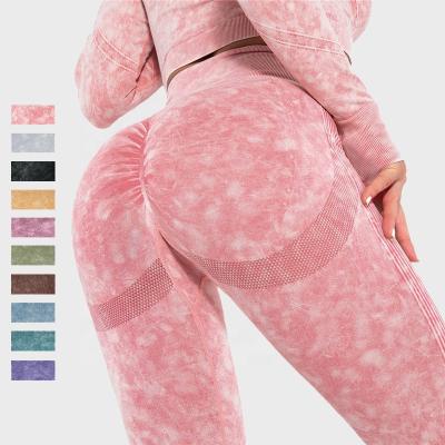 China Antibacterial Women Ladies Yoga Washed Denim Butt Lift Gym Waist Butt Gaiters Crack! crack! high cracks! crack! for sale