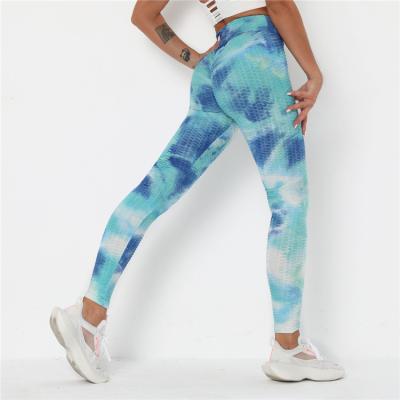 China Low Moq Breathable Custom Printed Women Sports Slim Elastic Pants Tye Dye Textured Tight Fit Waist Yoga Leggings High Top for sale