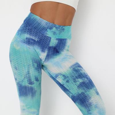 China Antibacterial Ink Jacquard Bubble Textured Yoga Pants Women Tie Dye Printed Sport Leggings Jogging for sale