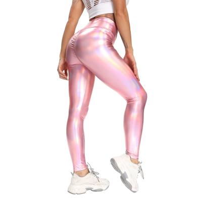 China 2022 Anti-Wrinkle High Waist Fitness Metallic Gaiters For Women Lift Up Legging Workout Breathable Reflective Shiny Pants Long for sale