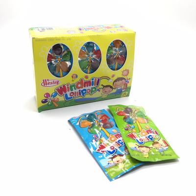 China Multi-fruit Natural Flavors Candy OEM Colorful Windmill Lollipop Candy Toy In Bag Packing for sale