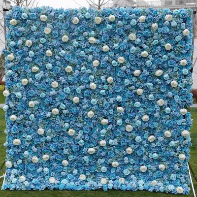 China Wedding Party Event Decoration Artificial Silk Flower Wall Backdrop Panel High Quality Blue Flower Wall For Wedding Birthday Decor for sale