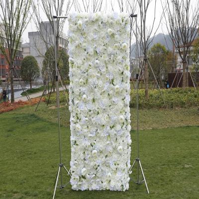 China Cheap Events Decoration Flowerwall Rose Wedding 3d silk floral panel backdrop wrap fabric artificial flowers white flower wall backdrop for sale