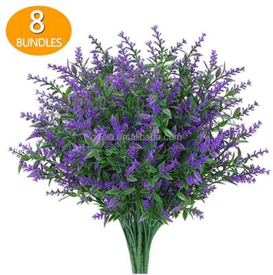 China Events Decoration 8 Pack Lavender Artificial Faux Plastic Purple Flowers For Window Box Wedding Home Garden Patio Garden for sale