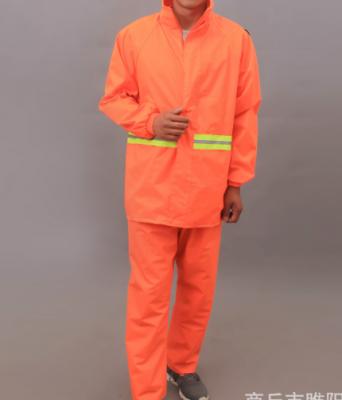 China 100% waterproof orange polyester pvc double layer mesh lining nylon rain suit jacket and pants with oxford reflective tape costomized color logo for sale