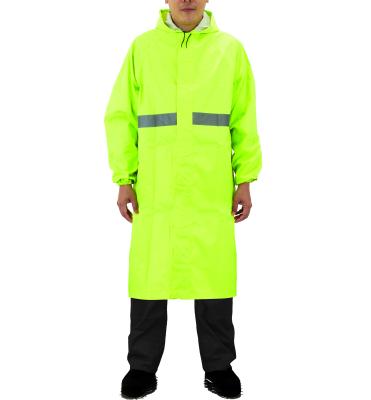 China 100% Long Raincoat Mens Raincoat Traffic Work Traffic Work Oxford Fluorescent Green Fluorescent Green Material Long With Reflective Tape Hi Viz for sale