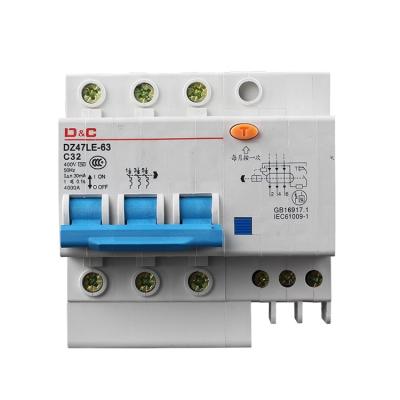 China [D&C] Shanghai delixi DZ47LE-63 MCB 4P 80A 100A 125A Electrical Circuit Breaker DZ47LE-63 for sale