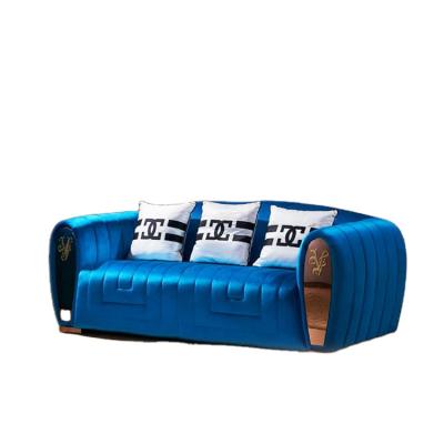 China Luxury Living Room Sofa Set Blue Modern Single Post Double Post Blue Velvet Fabric Blue Corner Sofa for sale