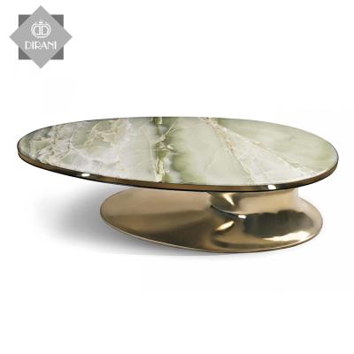 China Luxury antique gold hand carved high gloss coffee table solid wood vintage royal marble top coffee table for sale