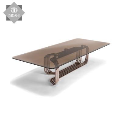 China High quality brown glass custom made coffee table top size living room metal legs commercial coffee table for sale