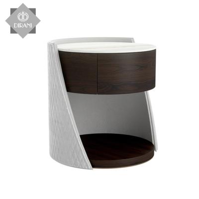 China Custom fashional design solid wood bedside cabinet modern bedside cabinet luxury marble top round nightstand for sale