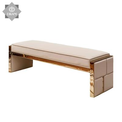 China Customized Luxury Modern Bedroom Stool Bench Bed End Stool Leather Upholstered Leather Metal Covered Stool Bed Bench for sale