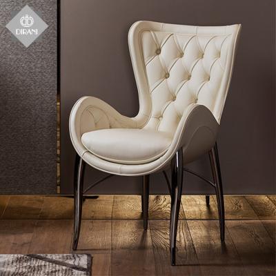 China Modern Luxury High Quality Genuine Leather Metal Legs Dining Chair Modern Chair White Tufted Velvet Leather Dining Chair for sale