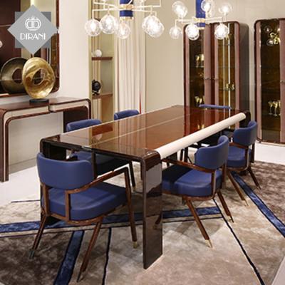 China Custom Modern Wood Leg Dining Table With Glass Top Metal Dining Set Luxury Chandelier Brown Wood Dining Table for sale