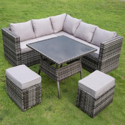 China Modern Balcony Outdoor Patio Rattan Dining Lounge Chairs And Table Sofa Wicker Garden Furniture Sets for sale