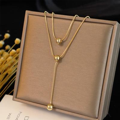 China New Trendy Jewelry Gold Ball Choker Snake Mutilayers Titanium Steel Spinner Beads Necklace Gift For Women Girl for sale