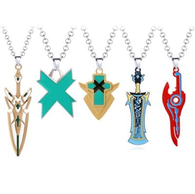 China Vintage Xenoblade Game Chronicles Red MONADO Pyra Mythra Necklace Sword Metal Weapon Metal Chains Choker Necklaces Cosplay Jewelry for sale