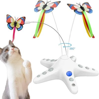 China 2021 Newest NPET Viable Automatic Electronic Cat Toy, 360 Degree Rotating Butterfly Cat Toy With Sensor Interactive Cat Toy for sale