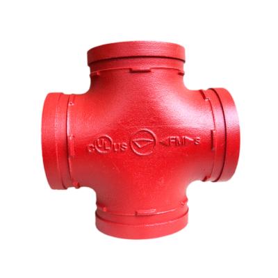 China Fm Approved Ductile Iron Painted Roll Grooved Fittings Cross Grooved Customized for sale