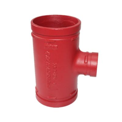 China Flexible Grooved Iron Pipe Fitting Malleable Iron Pipe Fitting Grooved Liner Rigid Coupling Reducing Tee For Fire Sprinkler Customized for sale