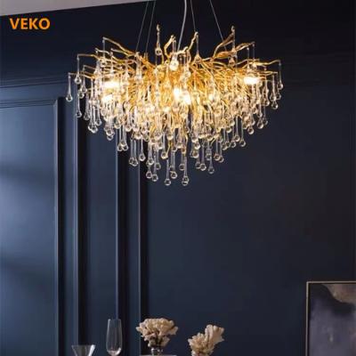 China Modern Copper Drop Pendant Dining Table Water Drop Teardrop Branch Tree Chandelier Light Modern Luxury for sale