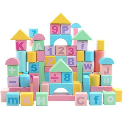 China Building Toy 2021 Fashion Macaron Geometric Assembling Wooden Stacking Toy For Children Education Building Block Craft Set for sale