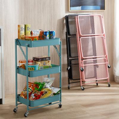 China Nordic style foldable three layer bathroom rolling folding carts and carts for storage for sale