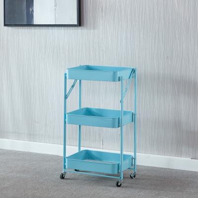 China Customized Foldable Portable Tool 3 Tiers Folding Storage Drawers Rolling Cart for sale