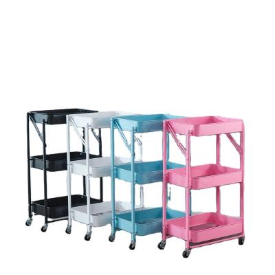 China Large Space Stainless Steel Beauty Salon Folding Trolley Trolley Foldable Three Layers for sale